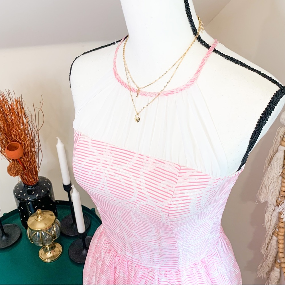 Lilly Pulitzer Kailey Halter Pink White Floral Striped Chiffon Dress - Picture 4 of 9